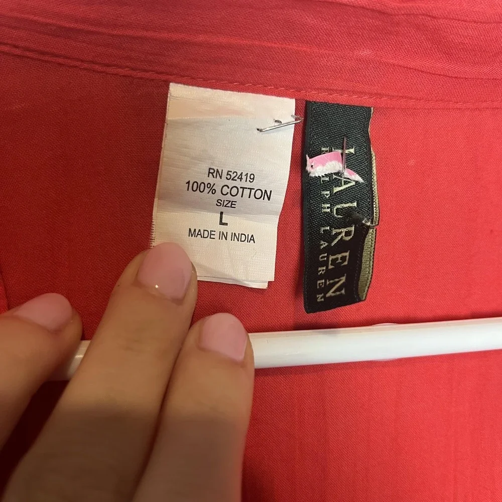 Lauren Ralph Lauren Dress Womens L Red Solid V Neck 3/4 Sleeve Shift Tunic Short - Picture 2 of 5